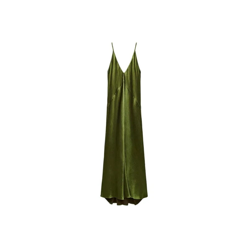 ZARA ZW Series Slip Dresses Women's Green-0