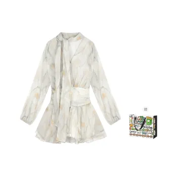 BVODE Long Sleeved Dress Women's Light Yellow Floral