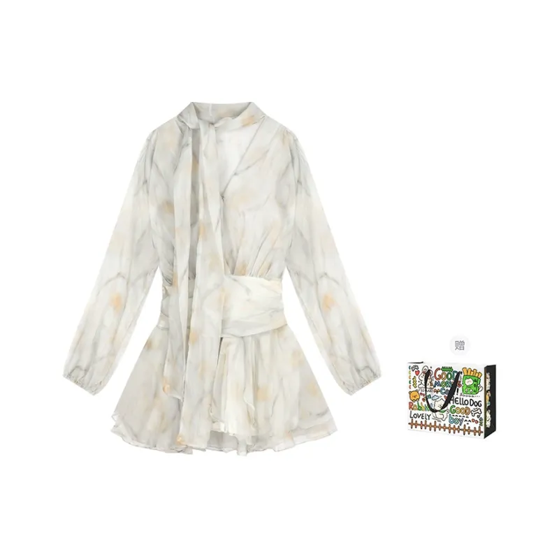 BVODE Long Sleeved Dress Women's Light Yellow Floral-0
