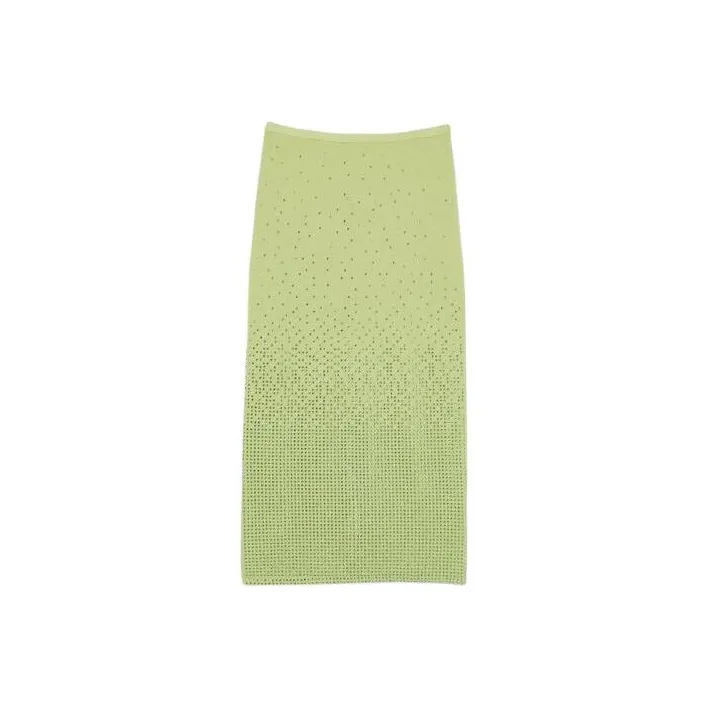 Sandro Rhinestone Embellished Midi Skirt Casual Long Skirt Women's Green-0