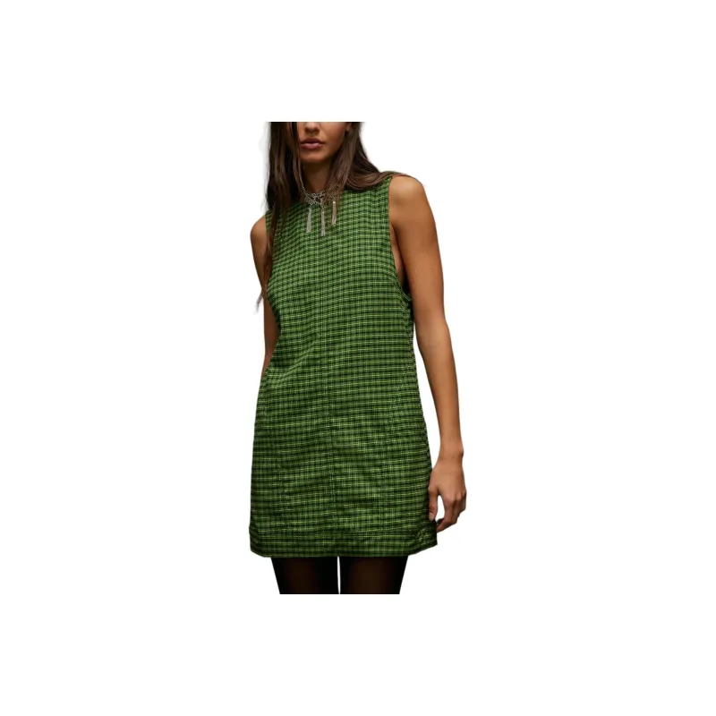 FREE PEOPLE Kai Plaid Menswear Mini Dress Sleeveless Dress Women's Emerald Combo-0