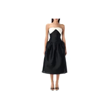 Self portrait Taffeta Contrast Bow Midi Dress