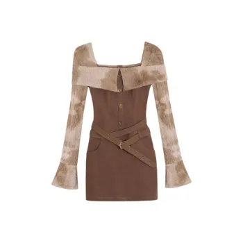 DREAM SEVEN 77 Long Sleeved Dresses Women's Brown & Khaki