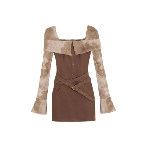DREAM SEVEN 77 Long Sleeved Dresses Women's Brown & Khaki