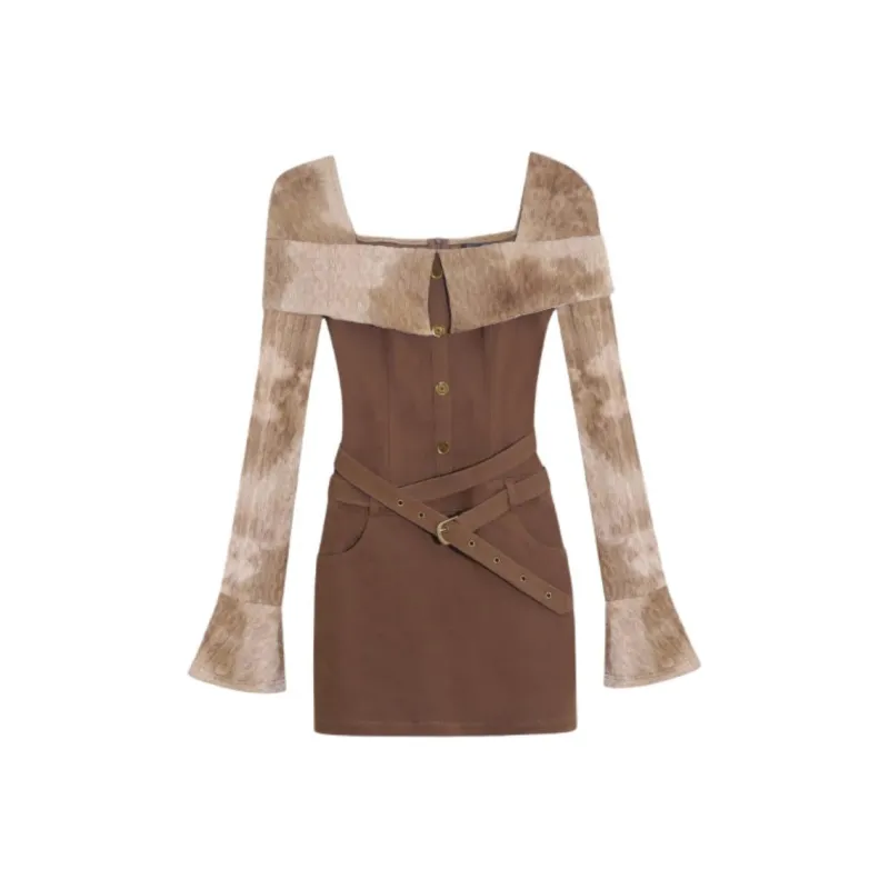 DREAM SEVEN 77 Long Sleeved Dresses Women's Brown & Khaki-0