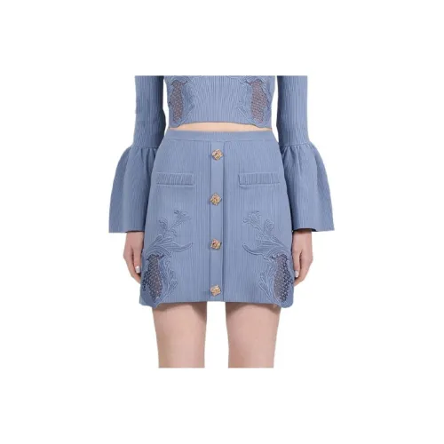 Self portrait FW22 Casual Short Skirts Women's Mist Blue