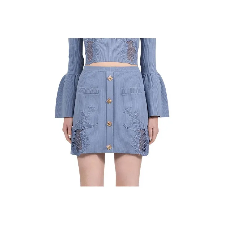 Self portrait FW22 Casual Short Skirts Women's Mist Blue-0
