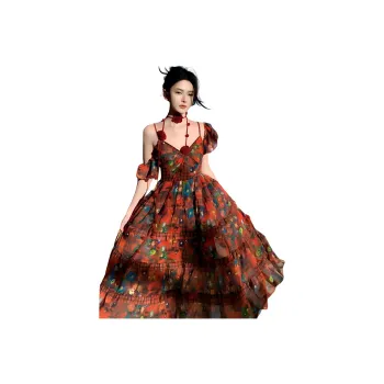 XIANSINIAO Slip Dresses Women's Printed Dress With Sleeve