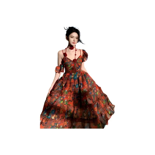 XIANSINIAO Slip Dresses Women's Printed Dress With Sleeve