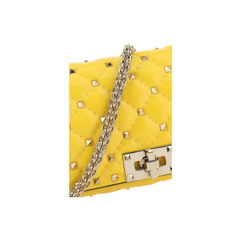 Valentino GARAVANIRockstud Calfskin Shoulder Bag, Crossbody Bag, Handbag Women's Yellow-3