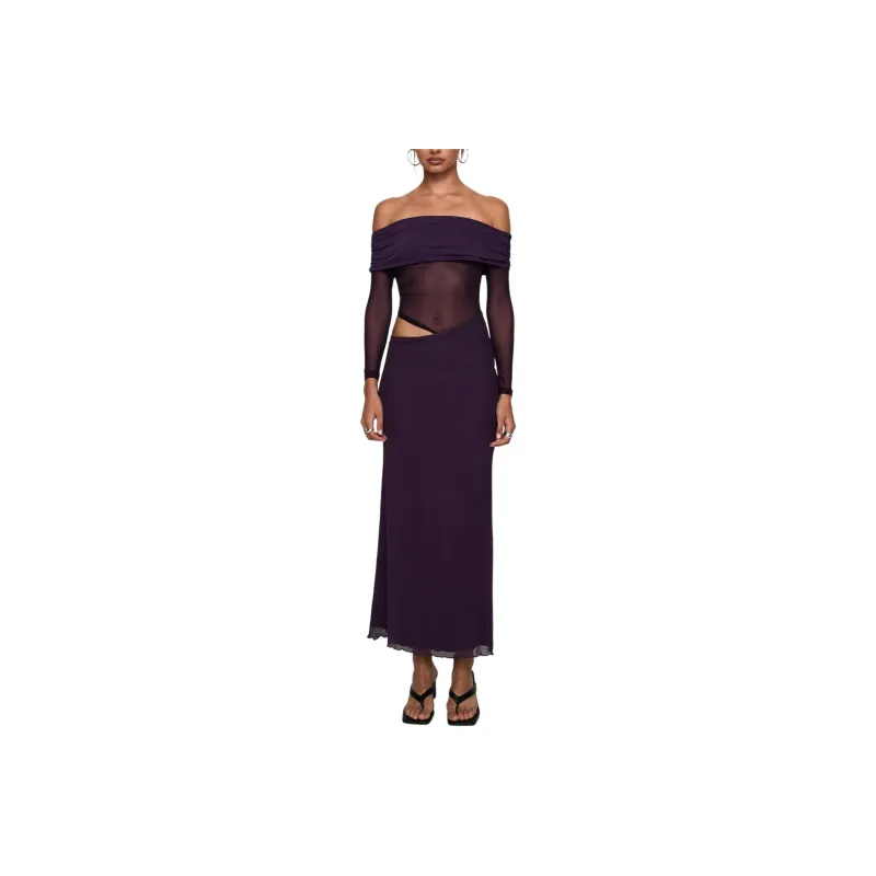 PRINCESS POLLY Soul Ties Long Sleeve Maxi Dress Long Sleeved Dresses Women's Purple/Purple-0