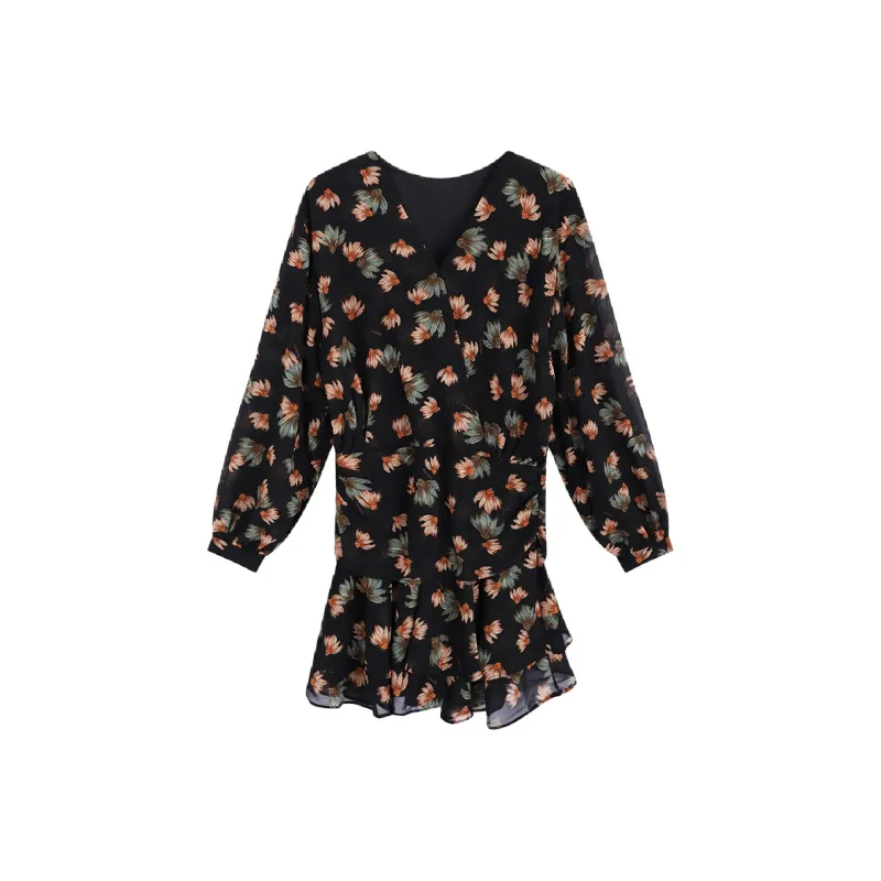 Garbege Long Sleeved Dresses Women's Black-0