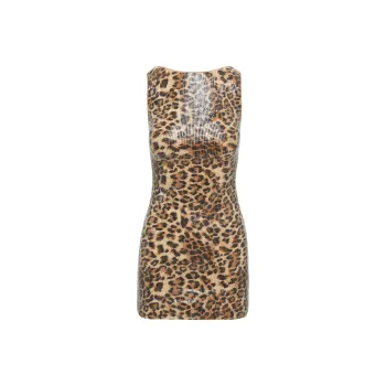 PRINCESS POLLY CINEMATIC SEQUIN MINI DRESS Sleeveless Dress Women's LEOPARD/Leopard Print
