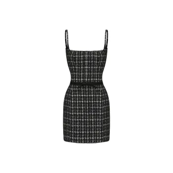 NANA JACQUELINE Slip Dresses Women's Black White Plaid