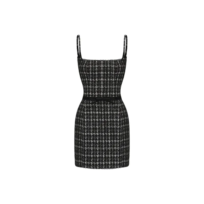 NANA JACQUELINE Slip Dresses Women's Black White Plaid-0