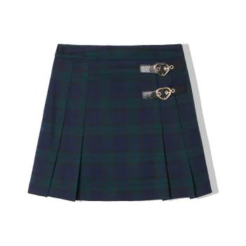 LA CRAWFISH Casual Short Skirts Women's Blue And Green Plaid