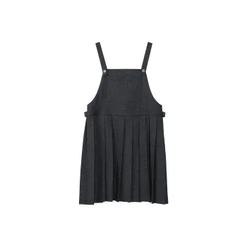 Fstudio Korean Style Preppy Style Commute Versatile Pleated Bib & Brace Dress Women's Dark Gray