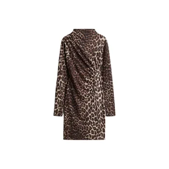 H&M Long Sleeved Dress Women's Dark Brown/Leopard Print