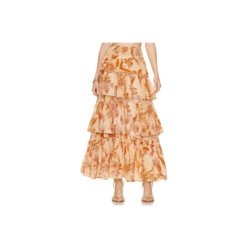 FREE PEOPLE Casual Long Skirts Women's Orange-0