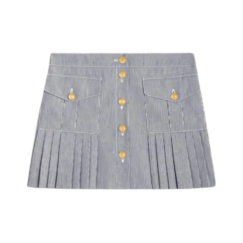 CELINE Button Detailed Striped Mini Skirt-0