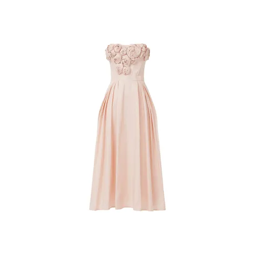 Elisabetta Franchi Rose appliqué Gabardine Midi Dress