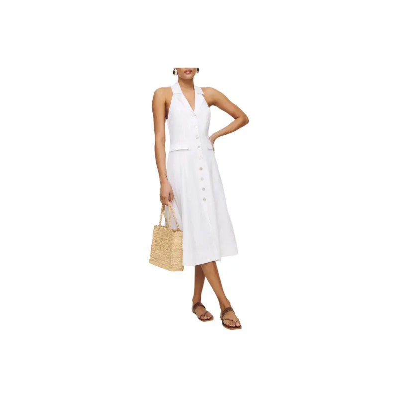 REFORMATION Masha Linen Dress Sleeveless Dress Women's White-0