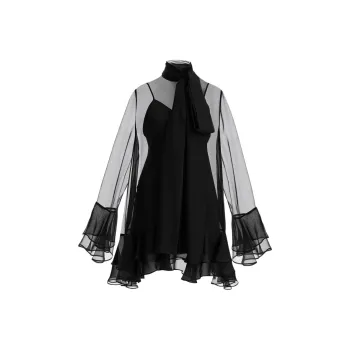 Valentino Ruffled Scarf Detailed Long Sleeved Dress