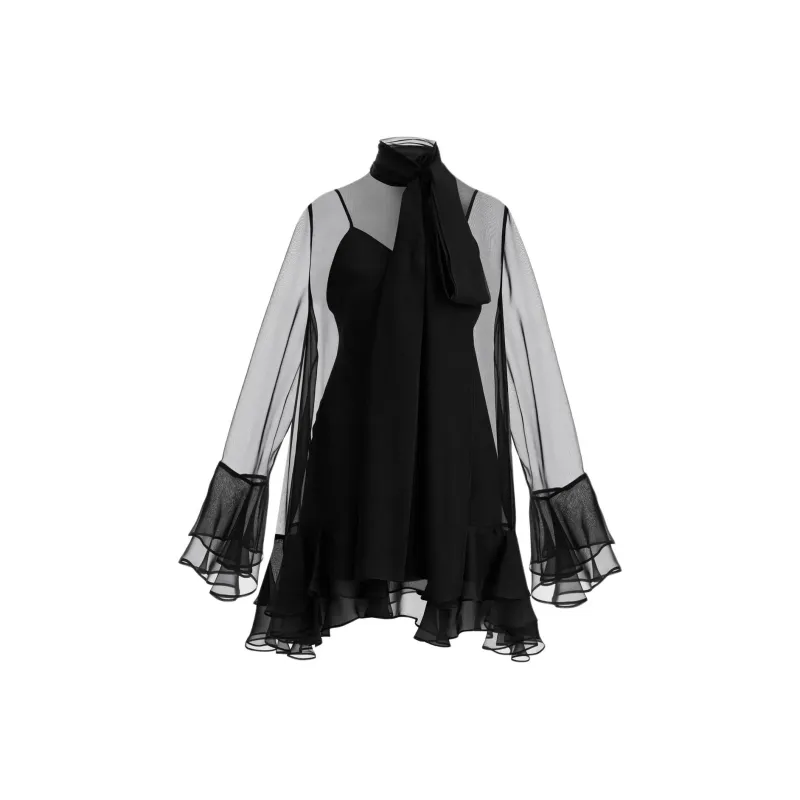 Valentino Ruffled Scarf Detailed Long Sleeved Dress-0