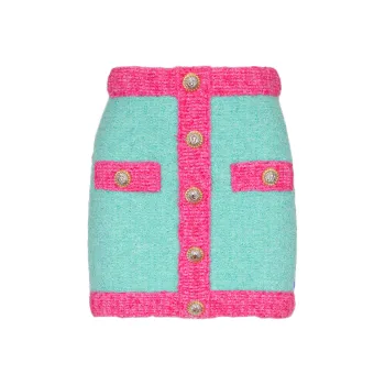 BALMAIN Two Tone Buttoned Knit Skirt