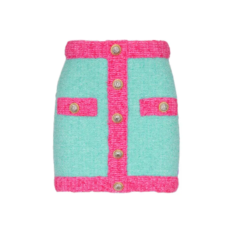 BALMAIN Two Tone Buttoned Knit Skirt-0