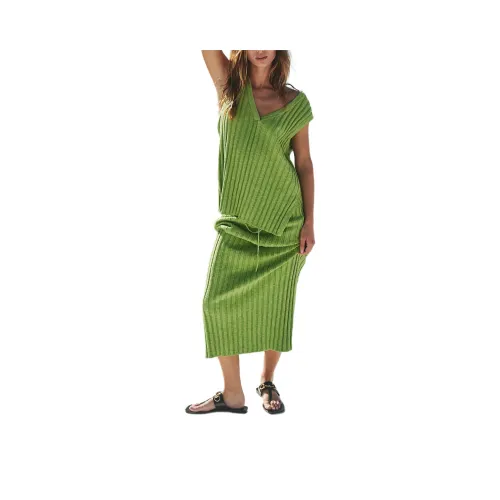 FREE PEOPLE Veda Sweater Set Skirt Set Women's Mojito Lime