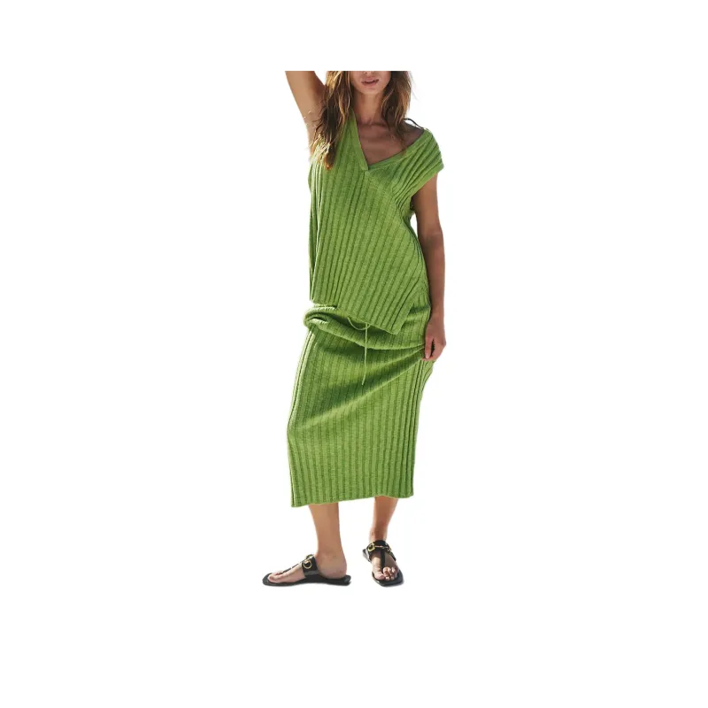 FREE PEOPLE Veda Sweater Set Skirt Set Women's Mojito Lime-0
