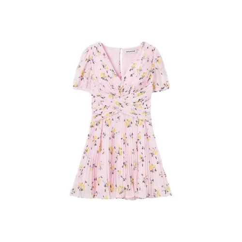 Self portrait Short Sleeved Dresses Women's Red Pink Floral