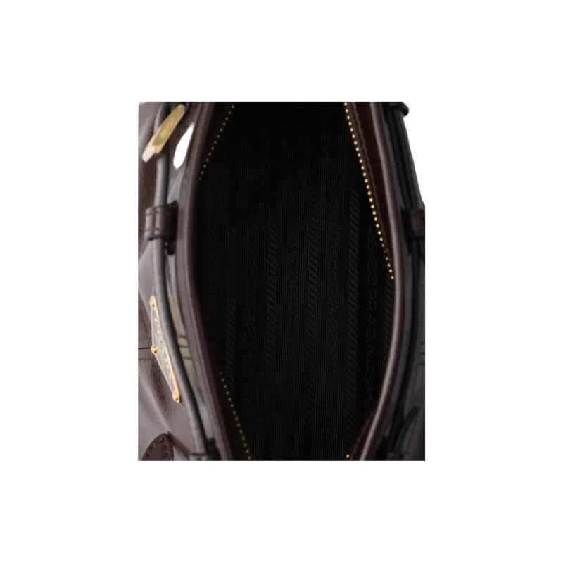 PRADA Leather Shoulder Bag Small Size Women's Dark Brown-3