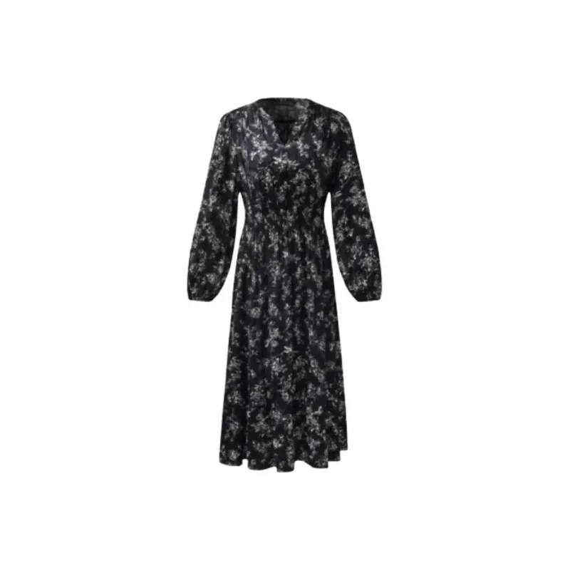 GOELIA Long Sleeved Dress Women's Black Butterfly Dancing Rose Sketch Print-0
