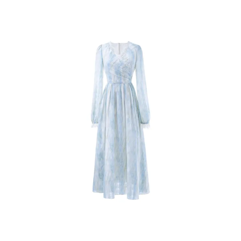 Blovelan Long Sleeved Dresses Women's Water Wave Blue-0