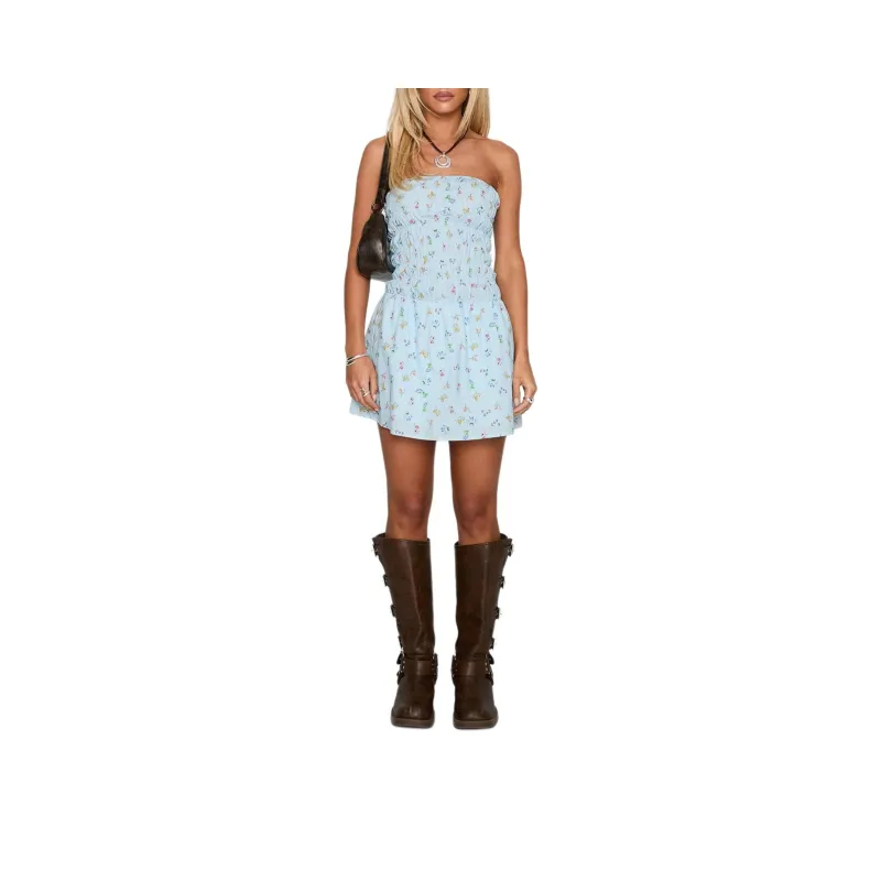 PRINCESS POLLY WISHING WELLS SHIRRED MINI DRESS Sleeveless Dress Women's BLUE FLORAL/Blue Floral-0