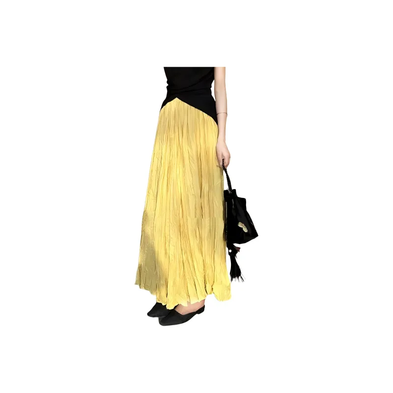 Wbwq Casual Long Skirts Women's Yellow-0