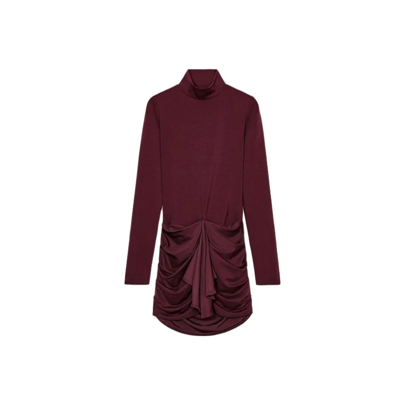 ZARA Long Sleeved Dresses Women's Burgundy-0