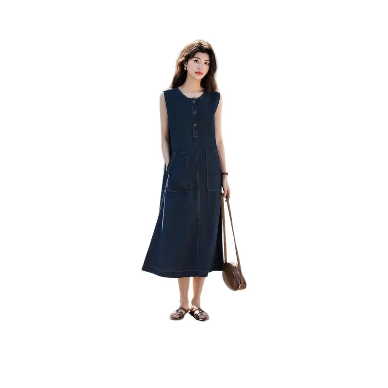 【dme】 Sleeveless Dress Women's Denim Blue-0