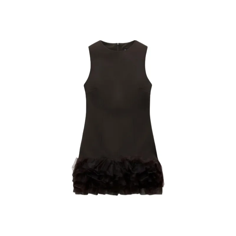 ZARA Trf Sleeveless Dress Women's Dark Brown-0