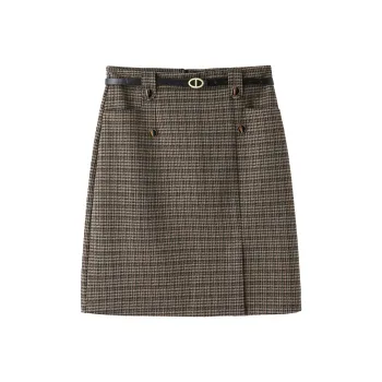 H YXIANG Casual Short Skirts Women's Coffee Plaid