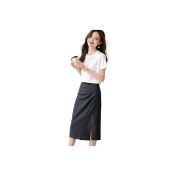 Mo Han Yi Mei SS24 Skirt Set Women's Dark Gray+White