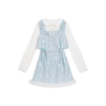 LALAJK Lost Sea Knitted Fabric Top Sweet Style Skirt Youthful Skirt Set Women's