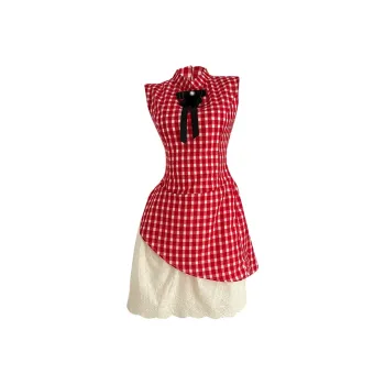 Icicofficial Sleeveless Dress Women's Red Plaid Skirt