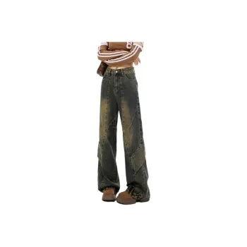YINLEI Jeans Women's Mud-Dyed Yellow