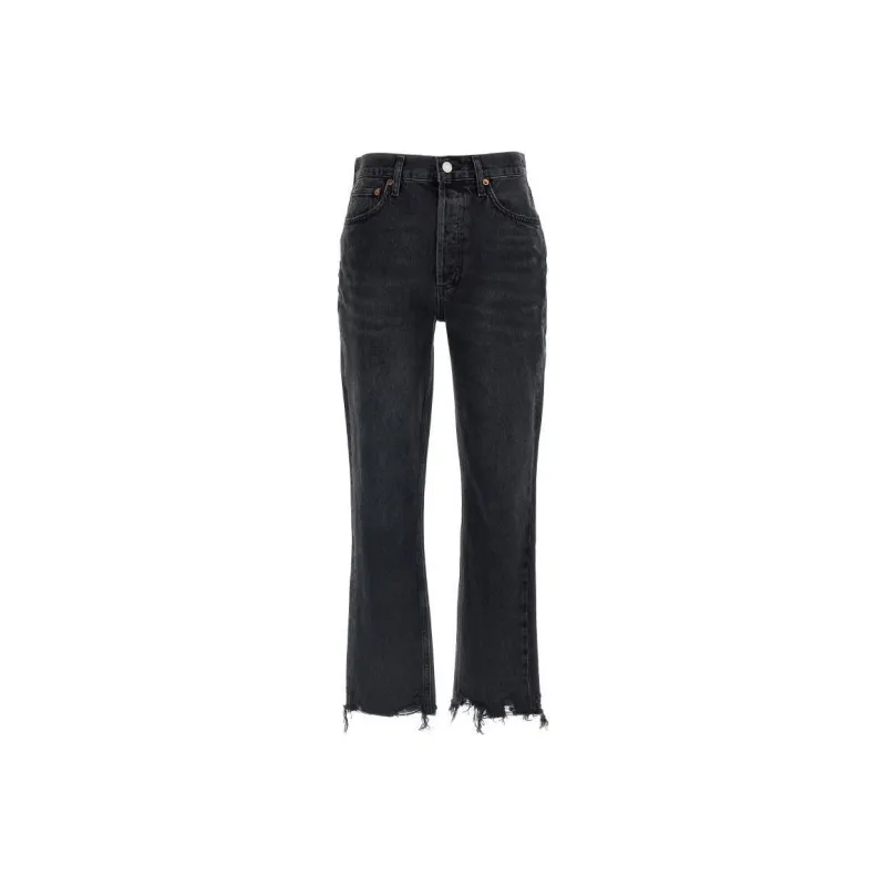 AGOLDE Riley Fringed Edge Cropped Jeans-0