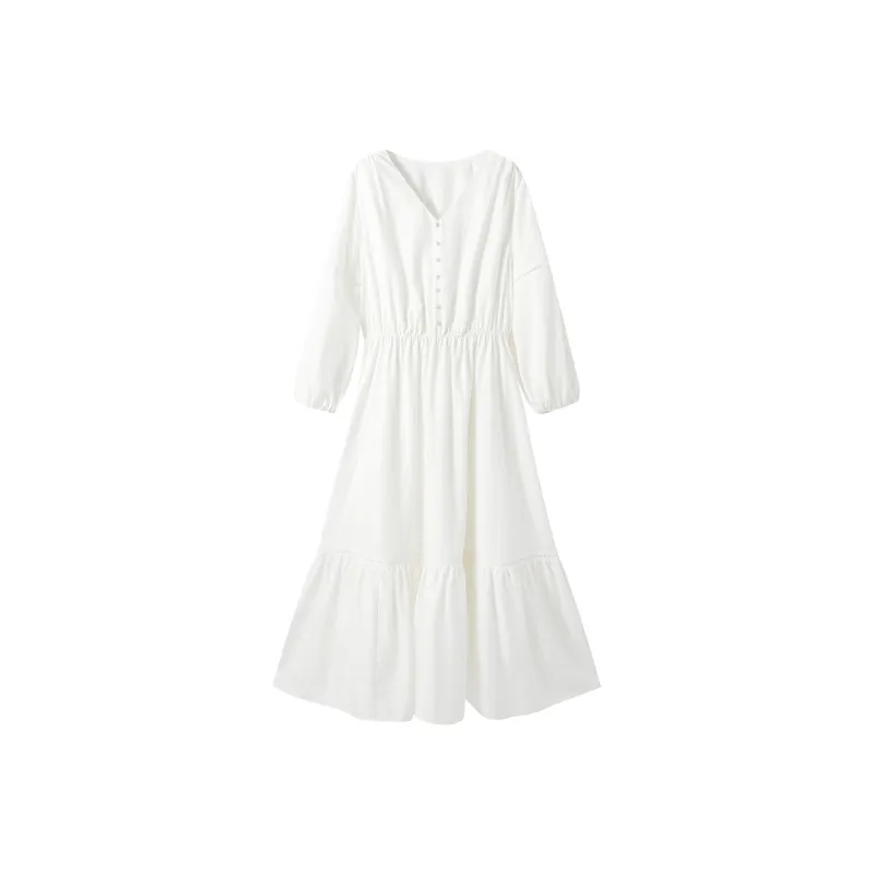 XIANGYING Long Sleeved Dress Women's White-0