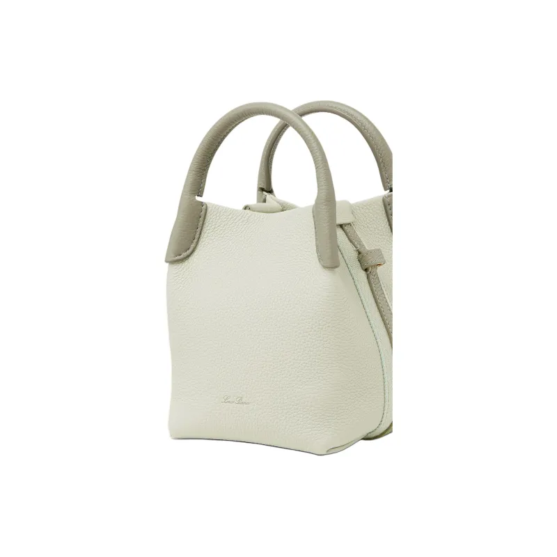Loro Piana Cow Leather Bucket Bag, One Shoulder Handbag Mini Women's Light Green & Sun Gold-2