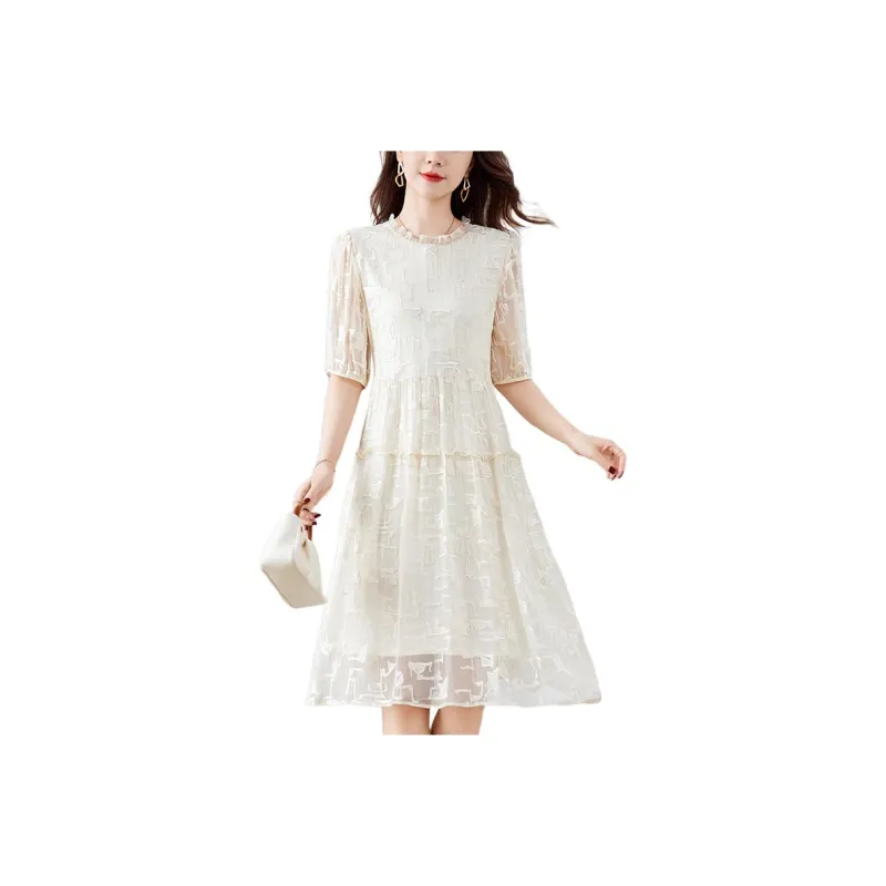 Yi Mengyuan Heavyweight Mulberry Silk Short Sleeved Dress Women's-0